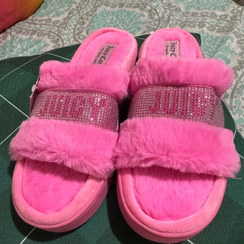 Juicy Couture Vibrant Pink Fuzzy Slides
